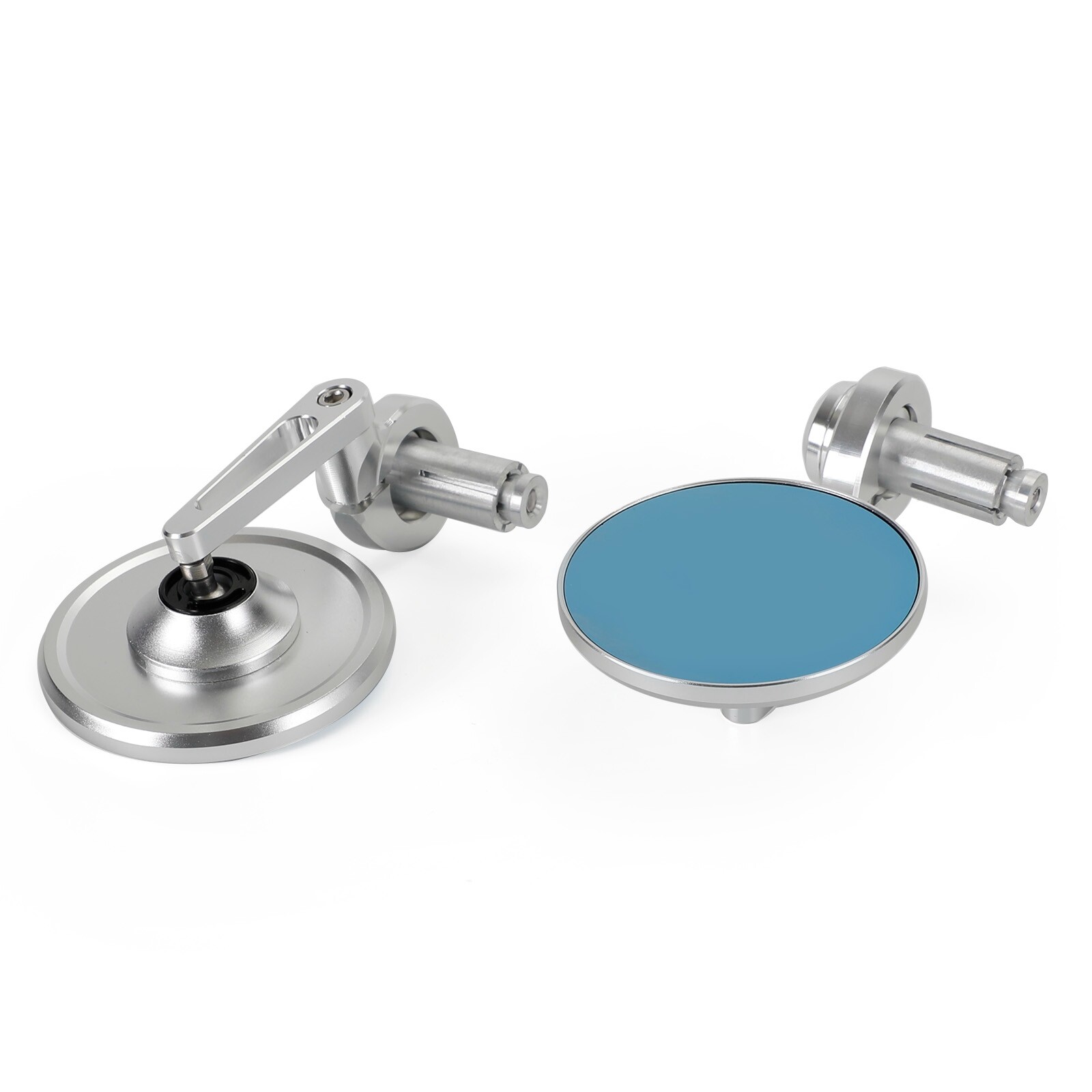 Pair Rear View Round BAR End Mirror 7/8"-1" Handleba Silver Aluminum Universal