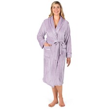 Womens Fleece Robe with Satin Trim Plush Warm Long Spa Night Bathrobe Sleepwear