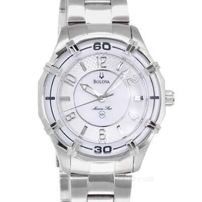 BULOVA Marine Star Womens Watch, White MOP Dial, Silver Stainless Steel Band