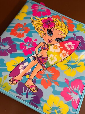 レア！リサ・ウィーグル 直筆サイン入りフォト/カーリング Lisa Weagle Rare Lisa Frank Hawaiian Surfer Girl Flowers 3-Ring Zippered