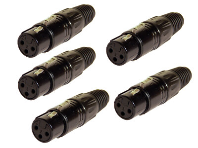 5er Set deetech XLR Stecker, female, 3-polig, schwarz
