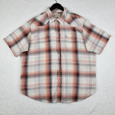 Redhead Shirt Mens 2XL Orange White Short Sleeve Button Up Plaid