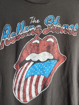 The Rolling Stones Size L Gray Amwrican Flag Short Sleeved T-Shirt