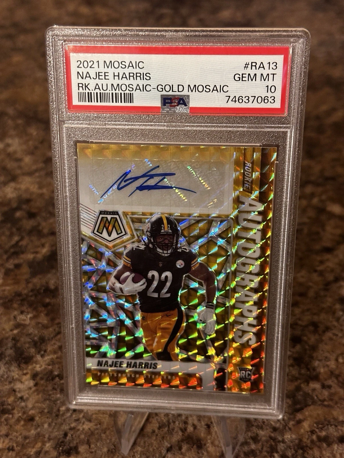 Najee Harris Panini Mosaic Rookie Autographs Mosaic #RA13 Gold Mosaic