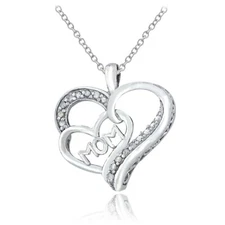 Sterling Silver 1/8ct Diamond MOM Double Heart Necklace