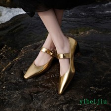 Women's Low Mid Heel Mary Janes Dress Formal Shoes Office Lady Point Toe Wedding