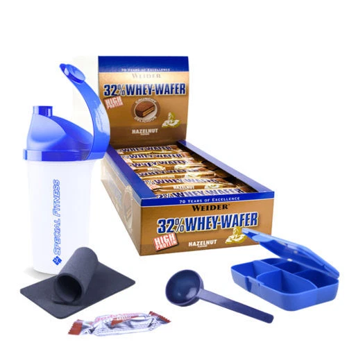 34,94/kg Weider 32% Whey Wafer Waffel Eiweiß Proteine 24 Riegel Box + BONUS