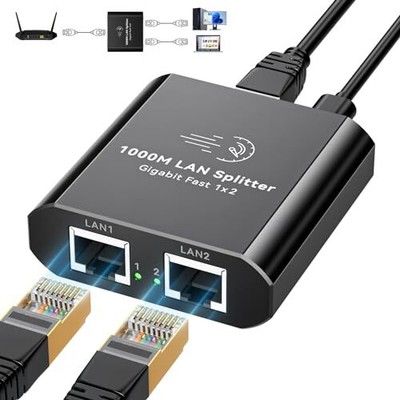 Ethernet Splitter 1 To 2 1000mbps Internet Cable Splitter 1 In 2 Out High Speed 