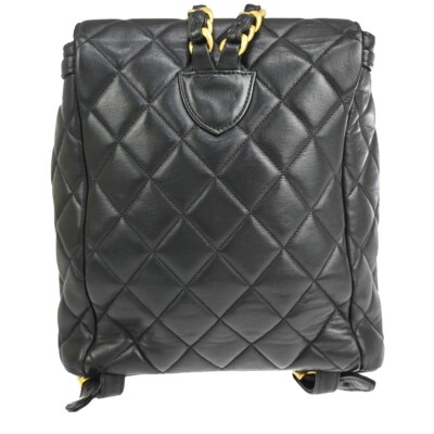 CHANEL CC Logo Matelasse Chain Backpack Bag Leather Black CHANEL CC Logo Matelasse Chain Backpack Bag Leather Black