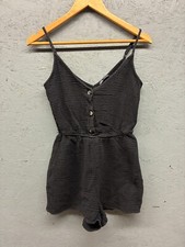 Zara Romper Women  s Size XS Black Crinkle Cotton Sleeveless Button Front Summer