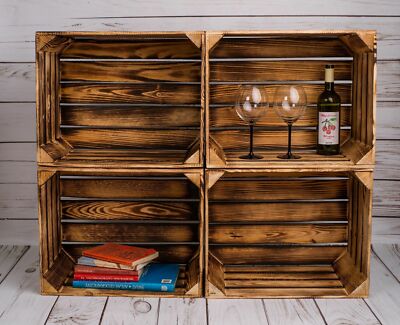 12 x NEUE GEFLAMMTE HOLZKISTEN OBSTKISTEN WEINKISTEN APFELKISTEN REGAL