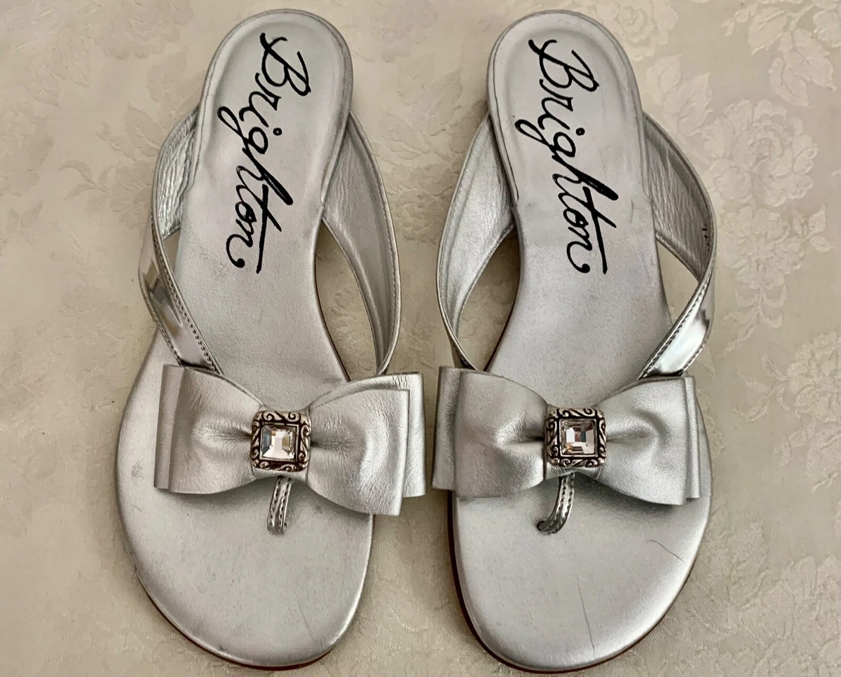 Brighton Sandals Style Nell Size 6 Silver With Crystal Bow New Tags