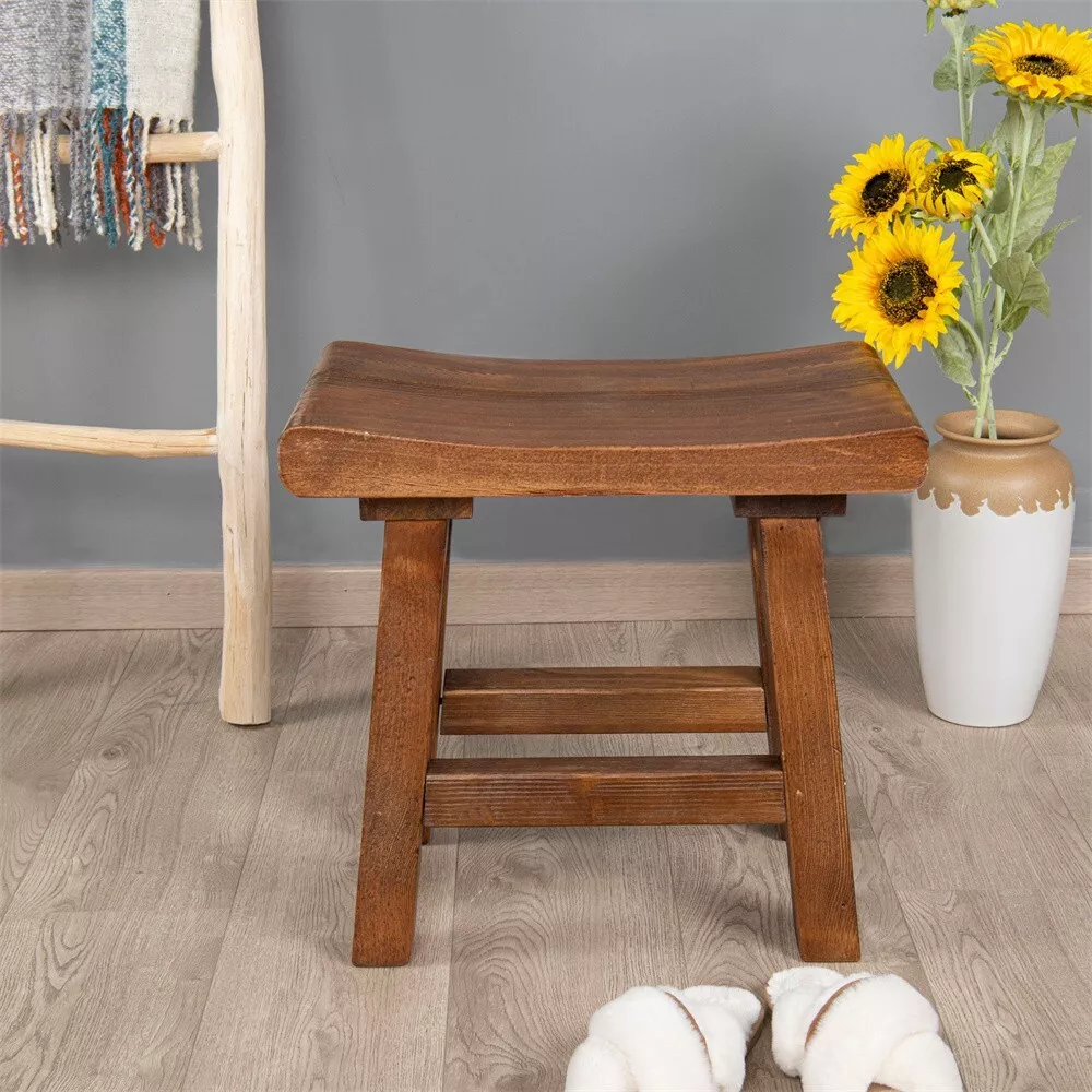 Rustic Entryway Stool Small Stand Old Pine Wood Bench Side End Table 18.5 H