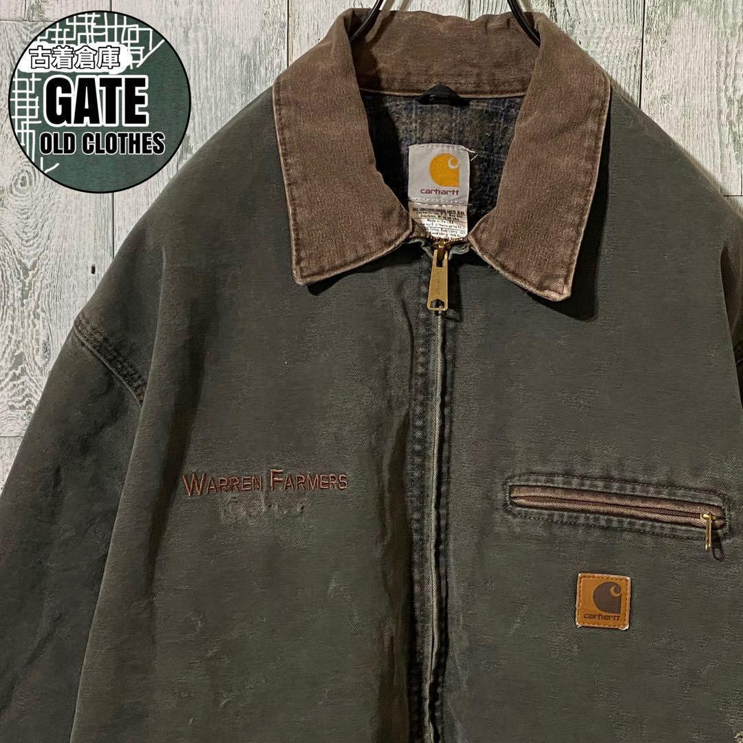 Carhartt Duck Detroit Jacket XL Khaki Olive USA Made Leather Tag 