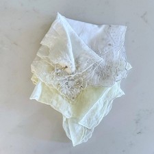 BUNDLE 3 Vintage Ivory Lace Bridal Handkerchiefs, Embroidered Cotton