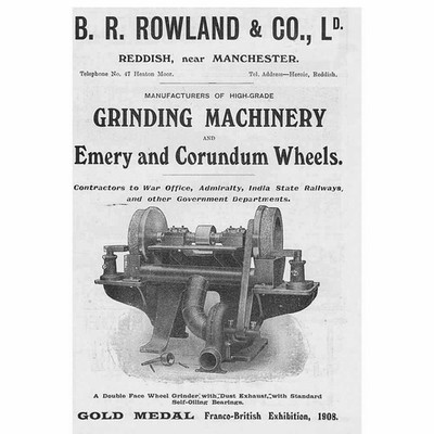 RÖTLICH BR Rowland & Co; Schleifmaschinenhersteller - antike Werbung 1909