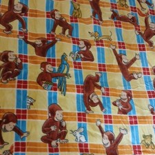 Curious George Animal Plaid Fleece Fabric BTY...