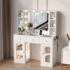 Vanity Desk with Mirror and Lights Glass Top Makeup Vanity Table