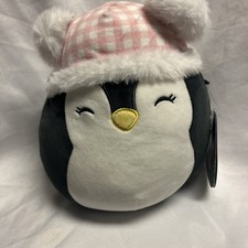Squishmallow Luna the Penguin With Pink Gingham Hat 7" Winter Christmas Holiday