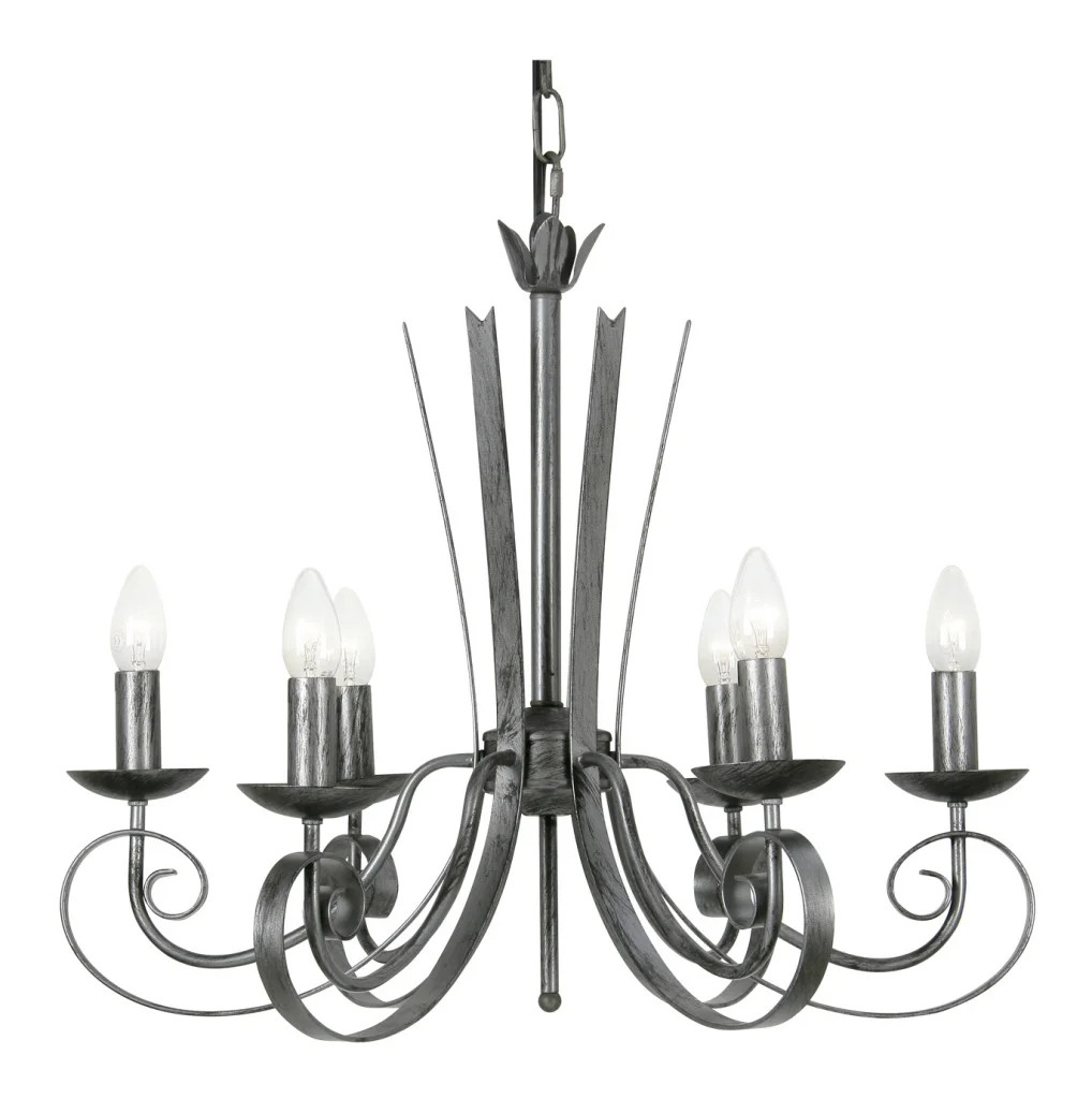 Ceiling Light Black Arundel 6 Brushed Silver Oaks Lighting 8121/6 BS
