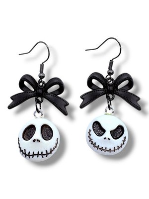 Jack Skellington Nightmare Before Christmas  Earrings With Bow Accents