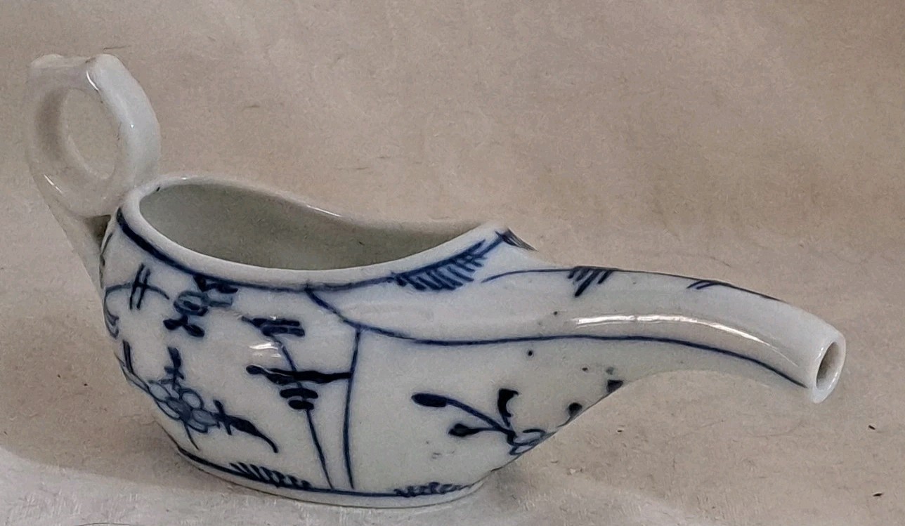 Antique Meissen Porcelain Invalid Baby Feeder Blue White Blue Onion Pap Boat