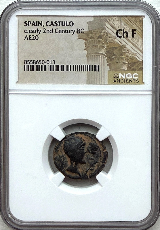 SPAIN, CASTULO c. EARLY 2nd CENT BC - AE20 HALF UNIT - NGC F - FREE SHIPPING!