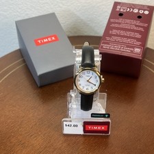 New Timex Indiglo T20433 Women's Easy Reader Black Leather Watch 25mm NIB