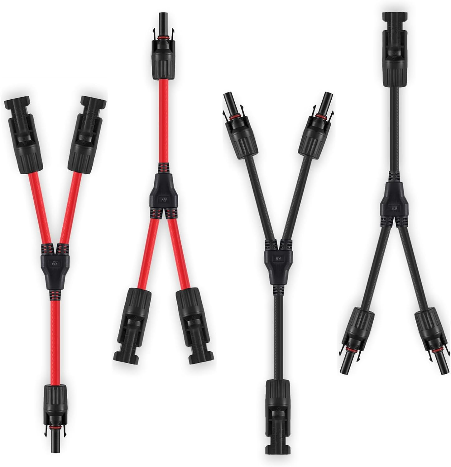 2 Pairs Solar Panel Y Branch Connectors 10AWG Parallel Adapters Red & Black