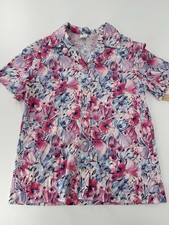 Vintage 90s Floral Button Blouse USA Pink Blue Size 16