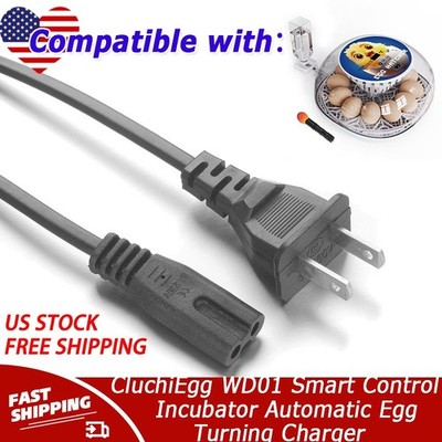 2-Prong AC Cord For CluchiEgg WD01 Smart Control Incubator Automatic Egg Turning