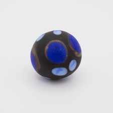 Perla tonda Tribale Ø14 vetro Murano nero opaco decori blu/acquamare/avventurin