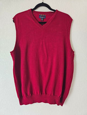 Club Room Knit Merino Wool V-Neck Sweater Vest Red Solid Logo Men's Size L