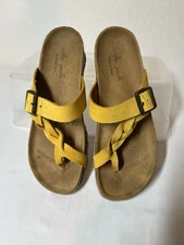 Mila Paoli Wedge Sandals Yellow Leather Braided Size 7.5