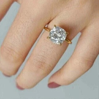 2CT Cushion Cut VVS1 Moissanite Solitaire Engagement Ring Solid 14K Yellow Gold