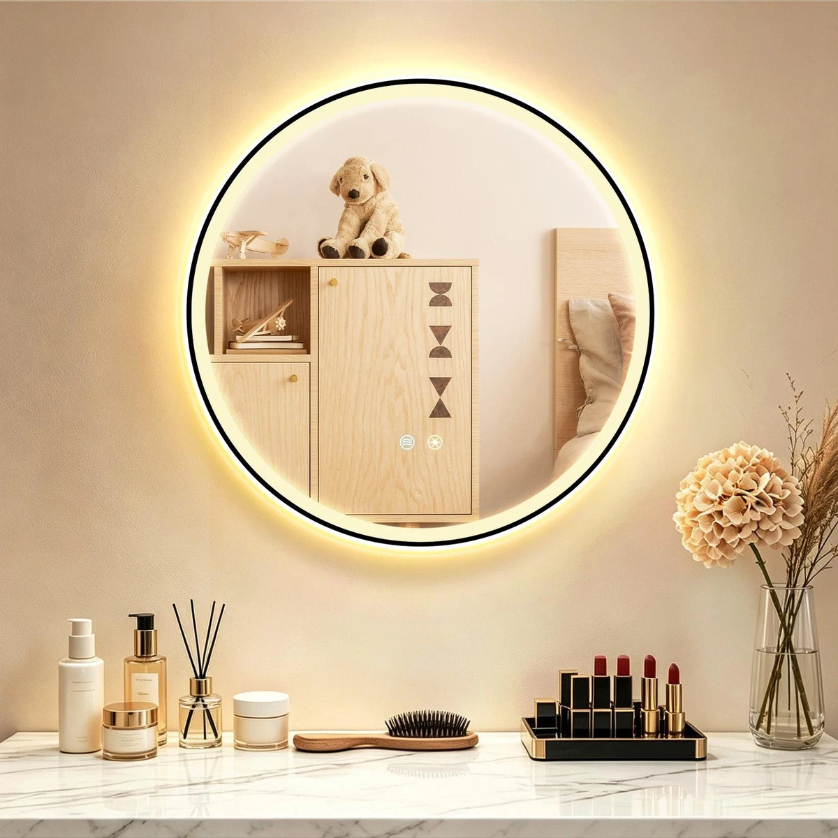 60cm/80cm LED Badspiegel Badezimmerspiegel mit Beleuchtung Touch Wandspiegel ED