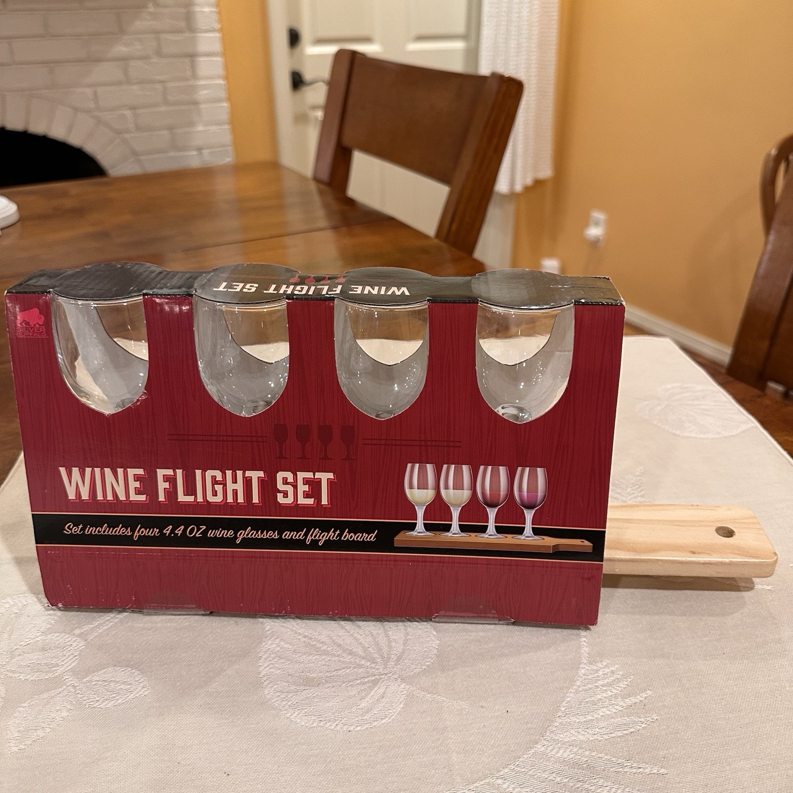 Silver Buffalo Wine Flight Set with 4 Glasses & Tasting Board