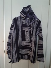 Purple White Striped Baja Hoodie Mexican Poncho XL