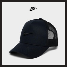 NEW Nike Black on Black Club Trucker Hat Cap Sz M/L Embroidered Swoosh Snapback