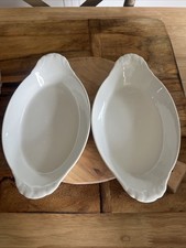 2 Pillivuyt White Porcelain Au Gratin Baking Serving Dishes Made in France