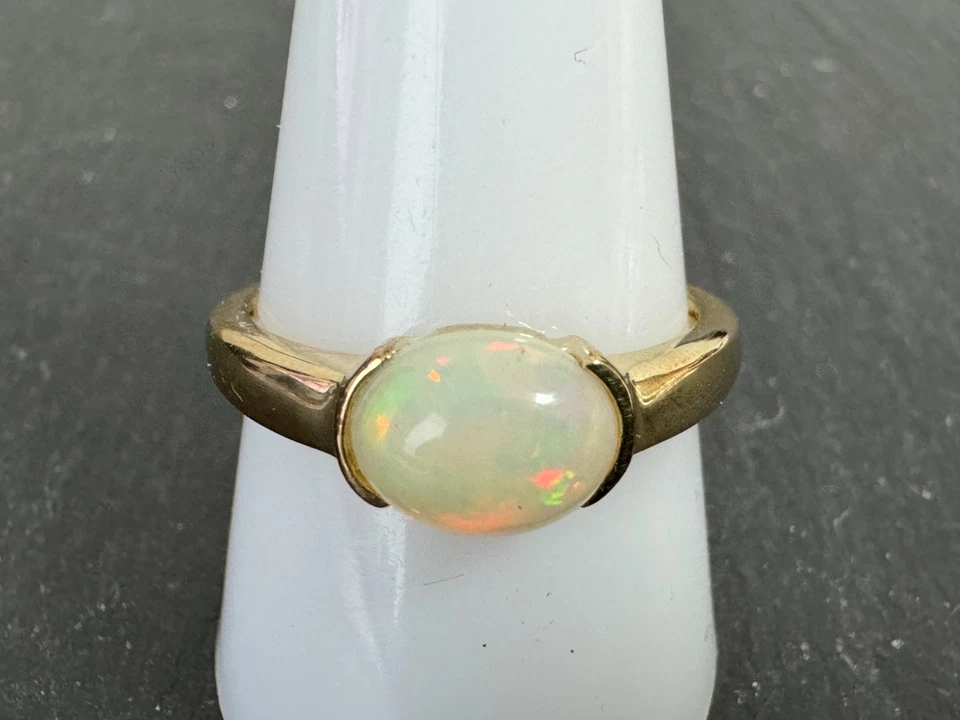 Anello in argento 925 placcato oro opale etiope cabochon circa 7x9 mm misura 16,2 (51) K29 - Immagine 4 di 4