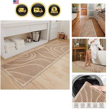 Tan Waffle Bath Mat Wavy,Super Absorbent Non Slip Bathroom Rug, Brown 24x72in...