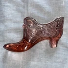 Vintage Fenton Pink Art Glass Cabbage Rose Glass Shoe Boot Slipper