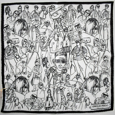  Authentic EMILIO PUCCI TOURIST IN FLORENCE 100% SILK Small Scarf Handkerchief