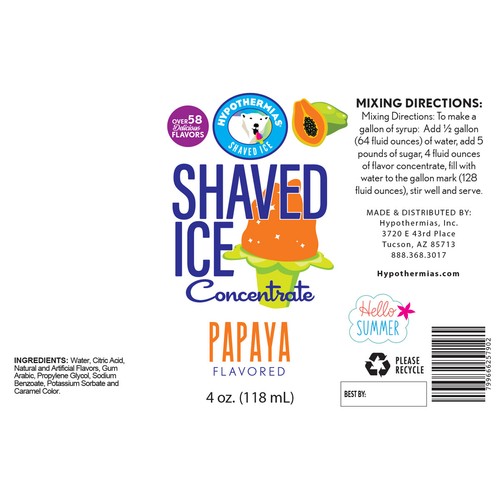 Hypothermias PAPAYA Flavor Syrup 🍧 Snow Cone machine Concentrate UNSWEETENED - Picture 5 of 9
