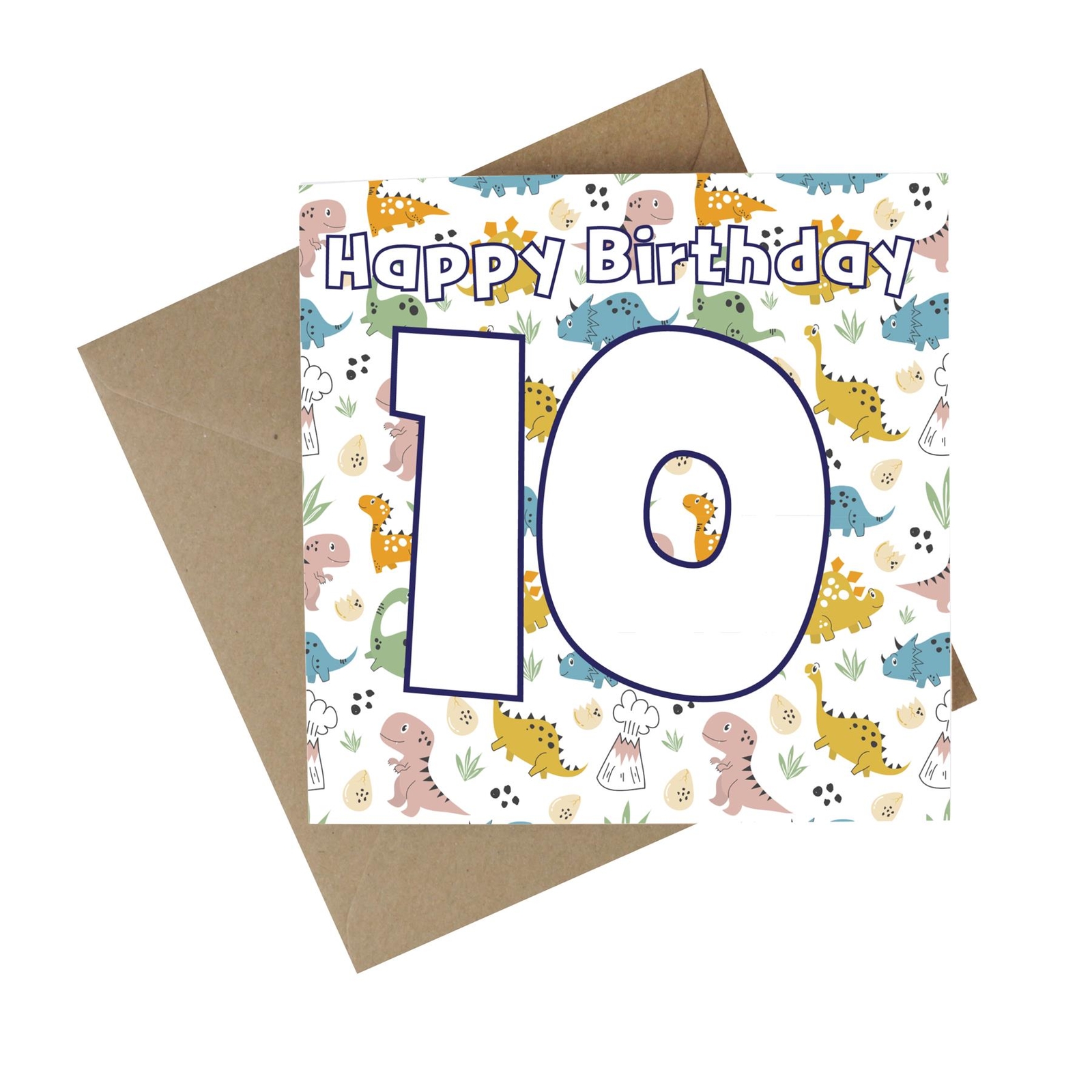 Dinosaur 10th Birthday Recycled Paper Age Card - Childrens Eco Greetings Card