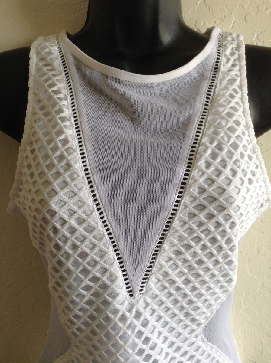 NEW TopShop Sheer Mesh & Airtex Ladder Stitching Bodysuit*White*Sz