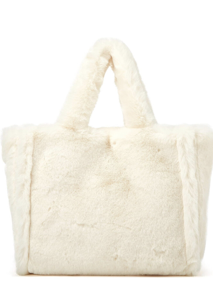 Large Beige Tote Bag Shoulder Bag Fleece Faux Fur Hobo Handbag New