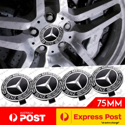 4x 75mm BLACK CHROME Wheel Centre HUB CAPS for Mercedes Benz AMG C E S ...