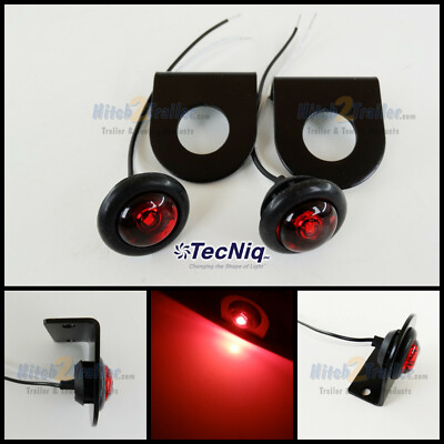 2 TecNiq Red 3/4'' LED Bullet lights W/brackets Clearance Marker Trailer Truck